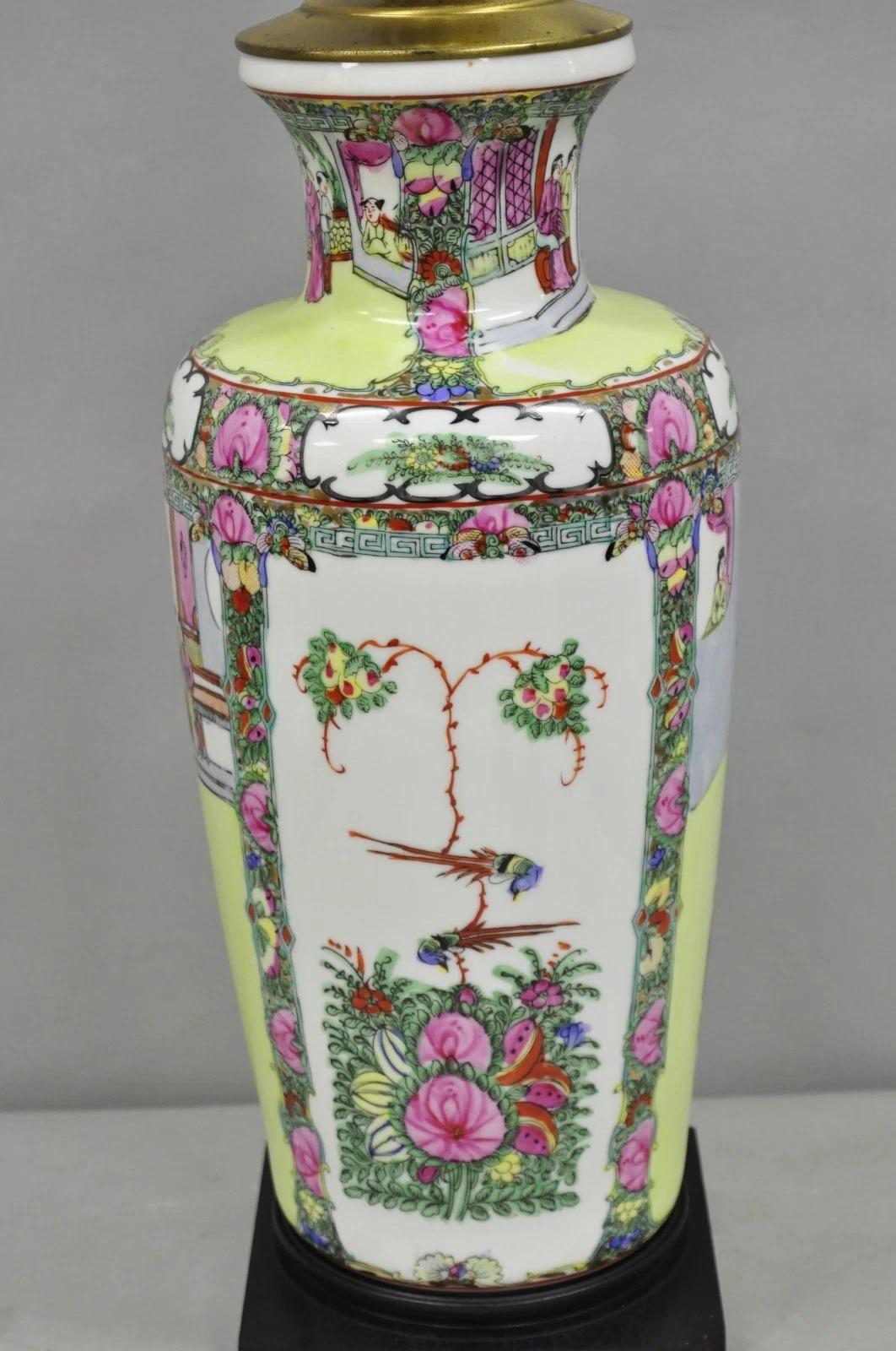 Chinoiserie Vintage Chinese Porcelain Jardiniere Vase Hand Painted Green White Table Lamp For Sale