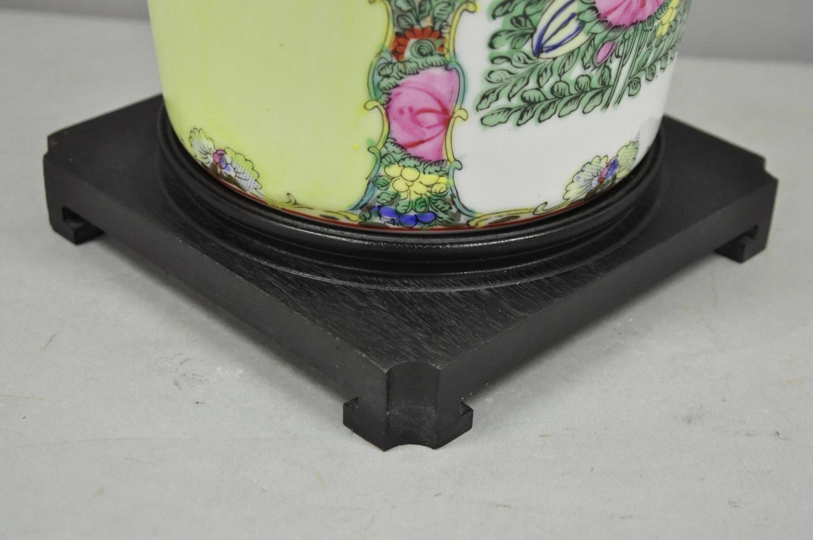 Vintage Chinese Porcelain Jardiniere Vase Hand Painted Green White Table Lamp For Sale 3