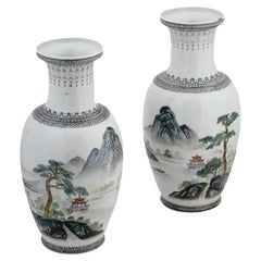 Vintage Chinese Porcelain Landscape Poetry Vases