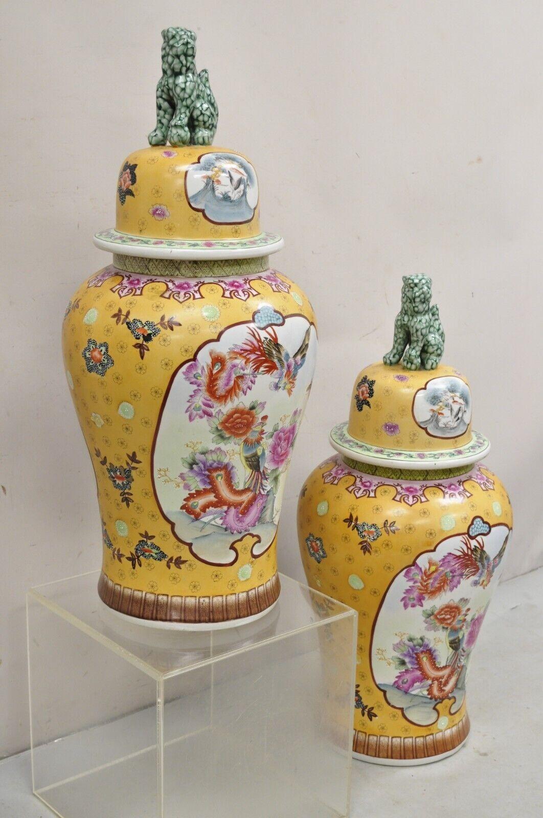 Vintage Chinese Porcelain Large Foo Dog Covered Temple Jar Ginger Jars - a Pair For Sale 5