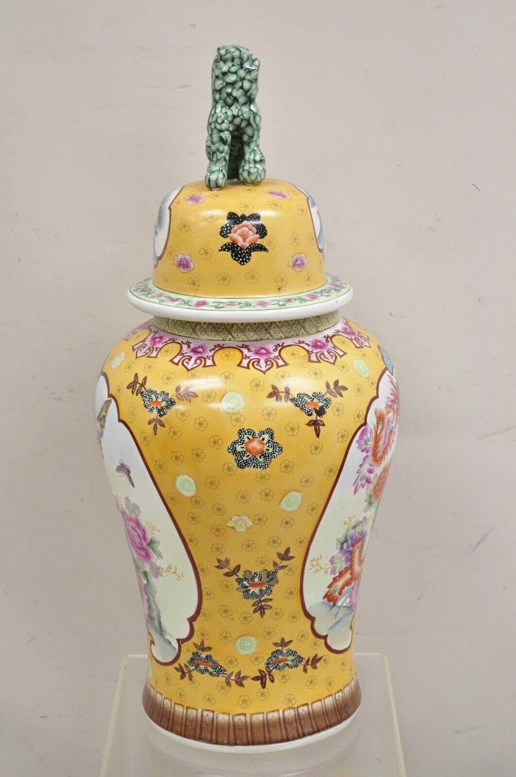 Vintage Chinese Porcelain Large Foo Dog Covered Temple Jar Ginger Jars - a Pair For Sale 1