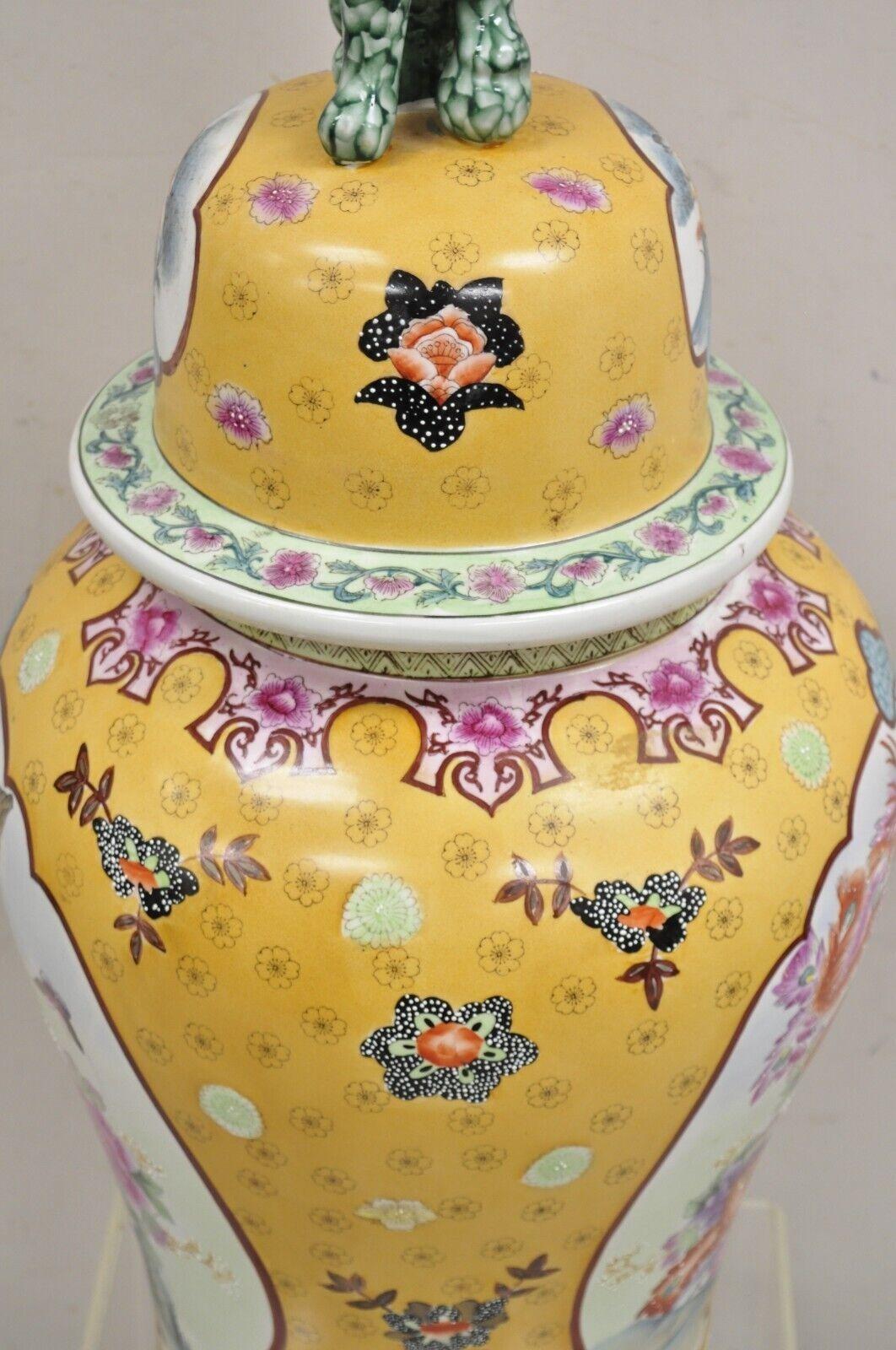 Vintage Chinese Porcelain Large Foo Dog Covered Temple Jar Ginger Jars - a Pair For Sale 2