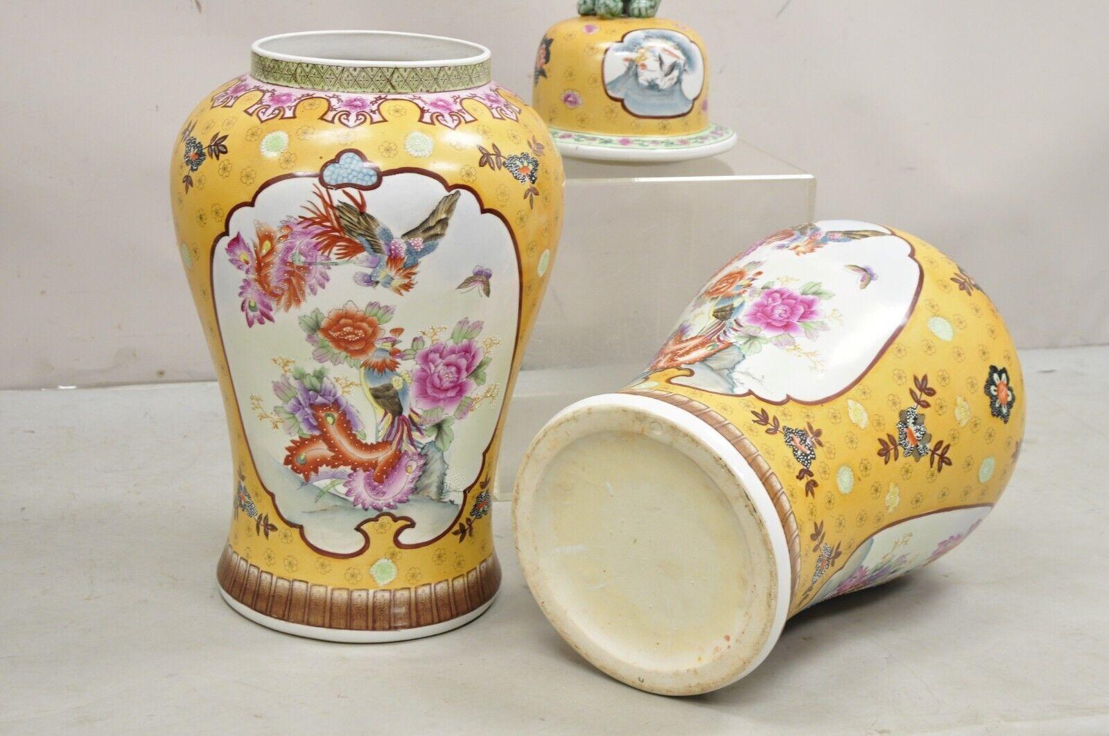 Vintage Chinese Porcelain Large Foo Dog Covered Temple Jar Ginger Jars - a Pair For Sale 4
