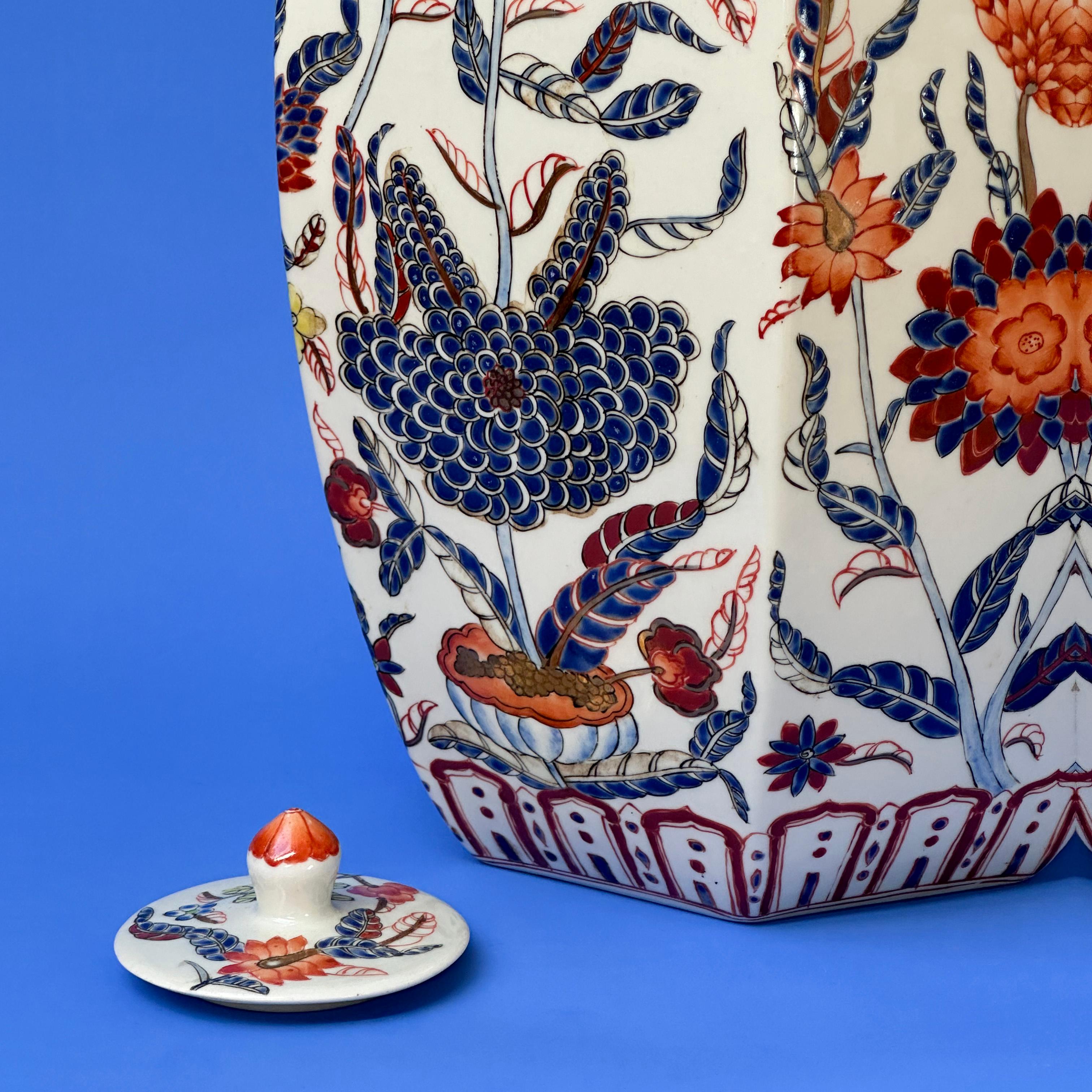 Vintage Chinese Porcelain Lidded Urn - Tongzhi - Red and Blue Floral Decoration  2