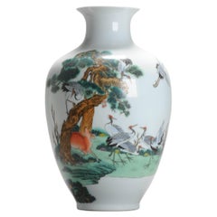 Vintage Chinese Porcelain PROC Cranes Deer Tree Vase, China, 20th Century