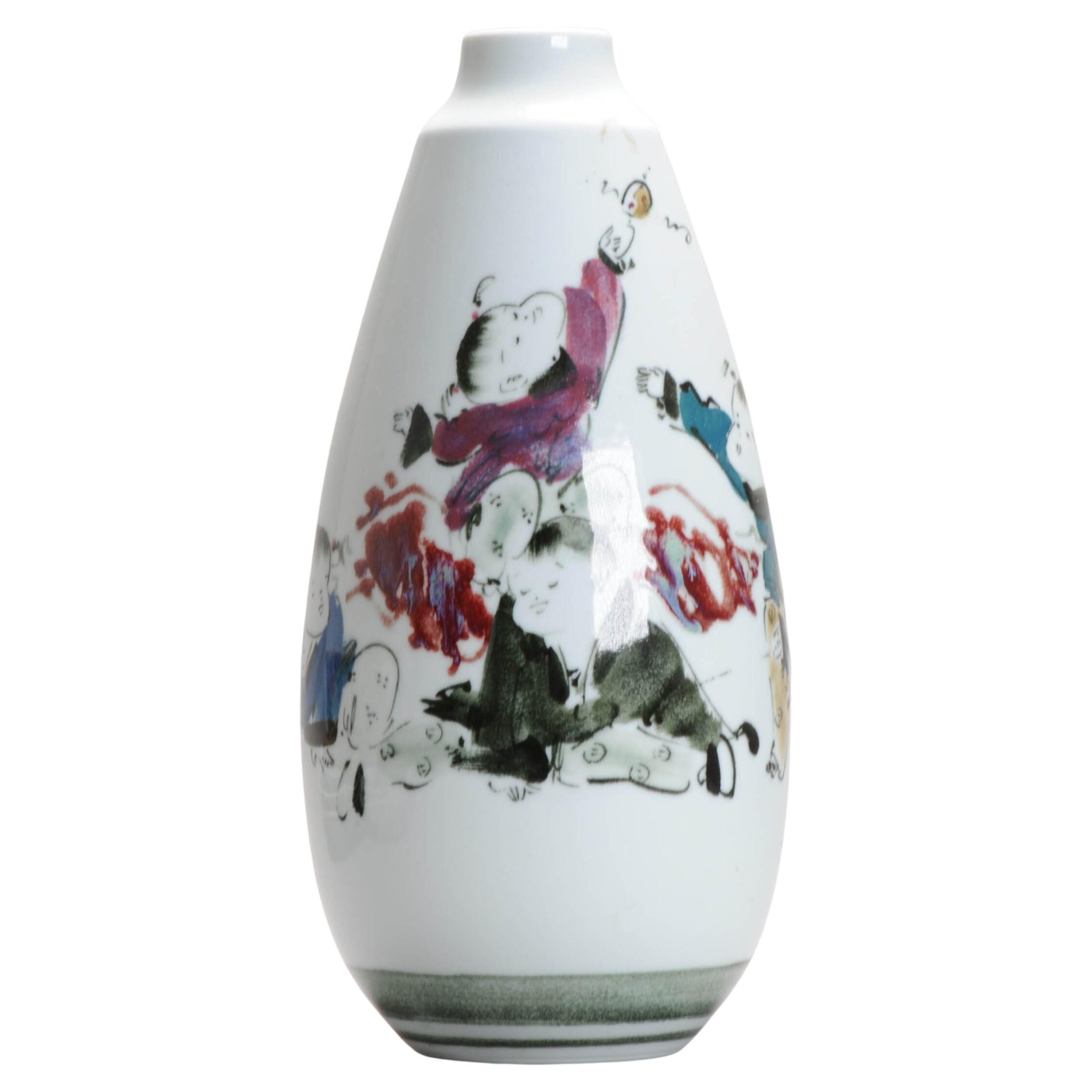 Porcellana cinese d'epoca PROC Liling Boys Vase China Underglaze, 20° secolo