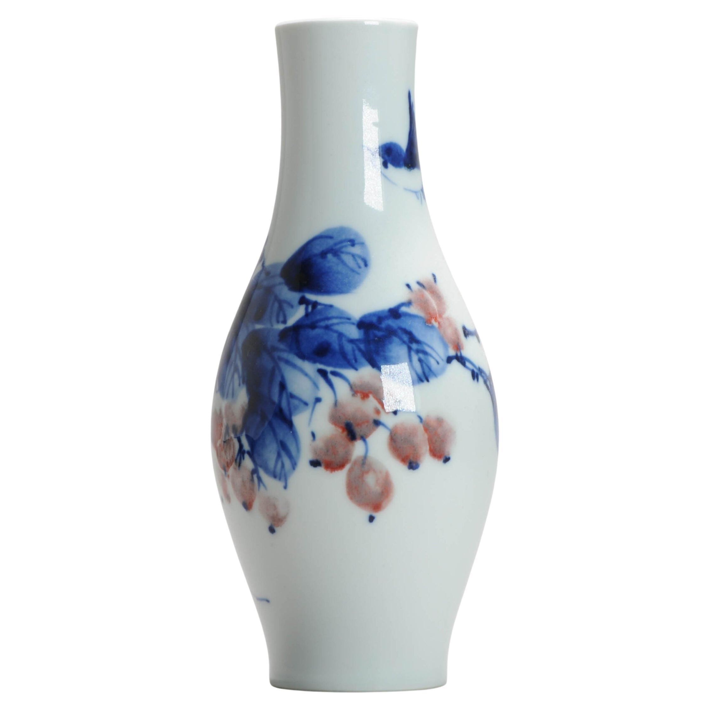 Vaso di porcellana cinese d'epoca PROC Liling Flower Bird, sottosmalto, 20° secolo