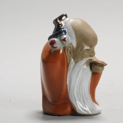 Figura vintage de porcelana china PROC Shou Lao Shiwan, años 1990/80