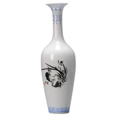 Jarrón de porcelana china vintage Proc Paisaje Qianlong, 1989 o antes