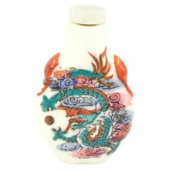 Vintage Chinese Porcelain Snuff Bottle - Dragon - Jade Stopper 20th Century