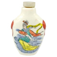 Vintage Chinese Porcelain Snuff Bottle -Fencai Fairy In Clouds- Jade Stopper 20c