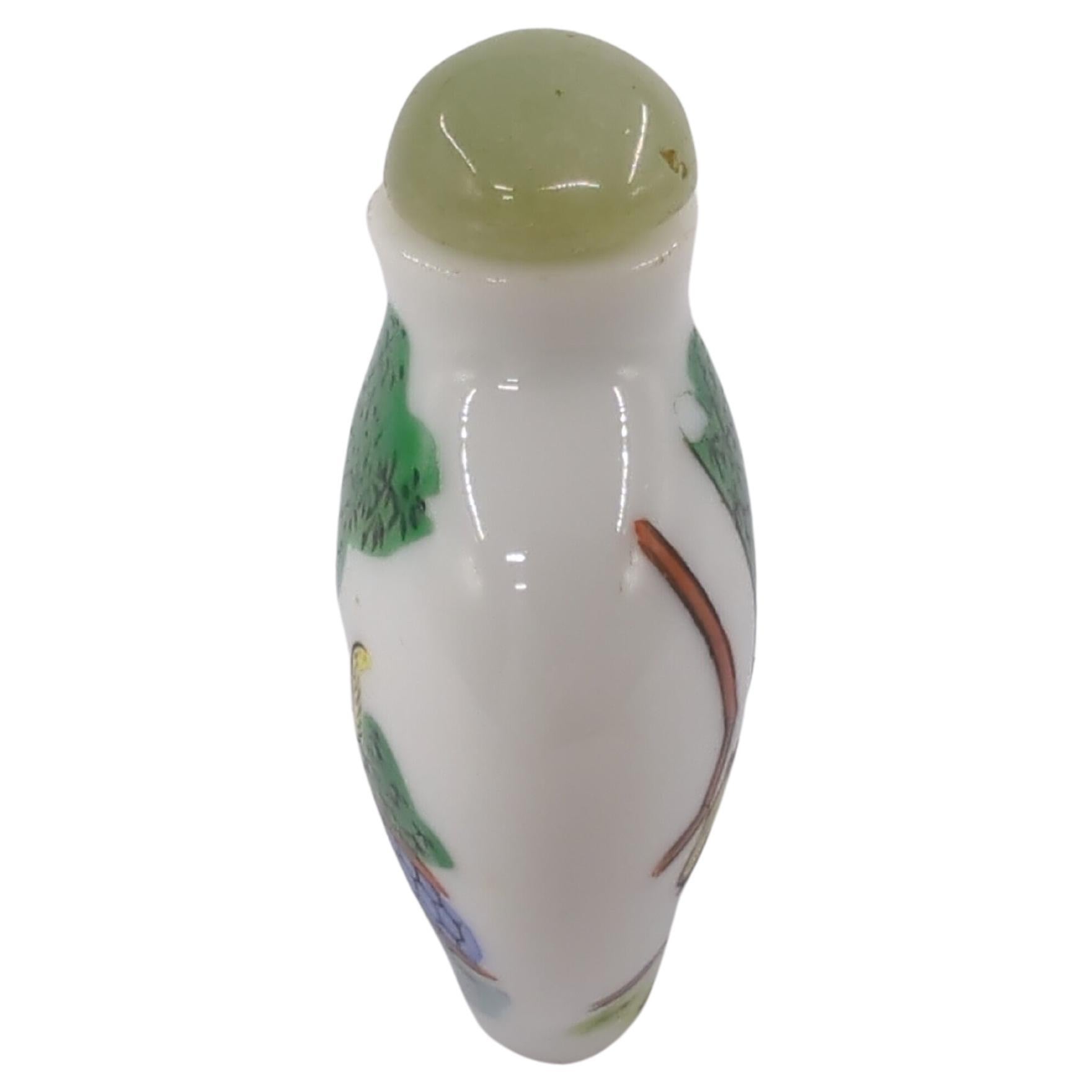 Vintage Chinese Porcelain Snuff Bottle Fencai Dog in Courtyard Jade Stopper 20c For Sale 2
