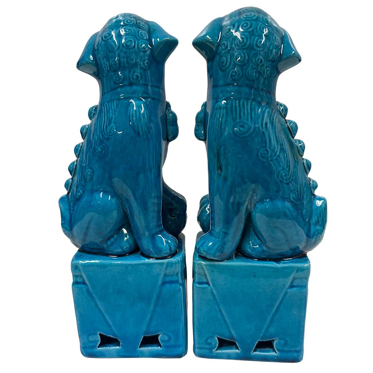 Figurine di cane Foo in porcellana cinese turchese d'epoca - una coppia in vendita 1