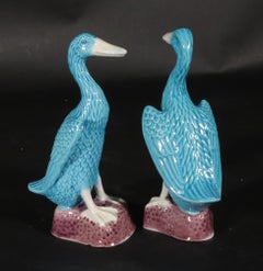Vintage Chinese Porcelain Turquoise Pair of Indian Runner Ducks