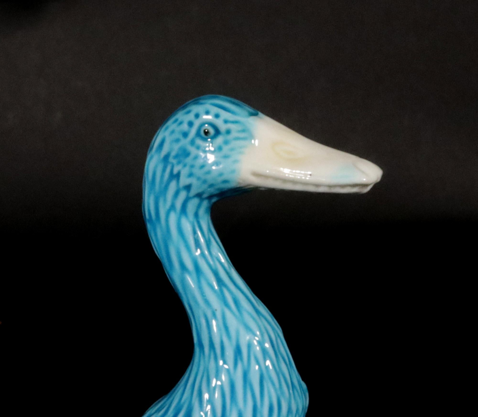 20th Century Vintage Chinese Porcelain Turquoise Pair of Indian Runner Ducks For Sale