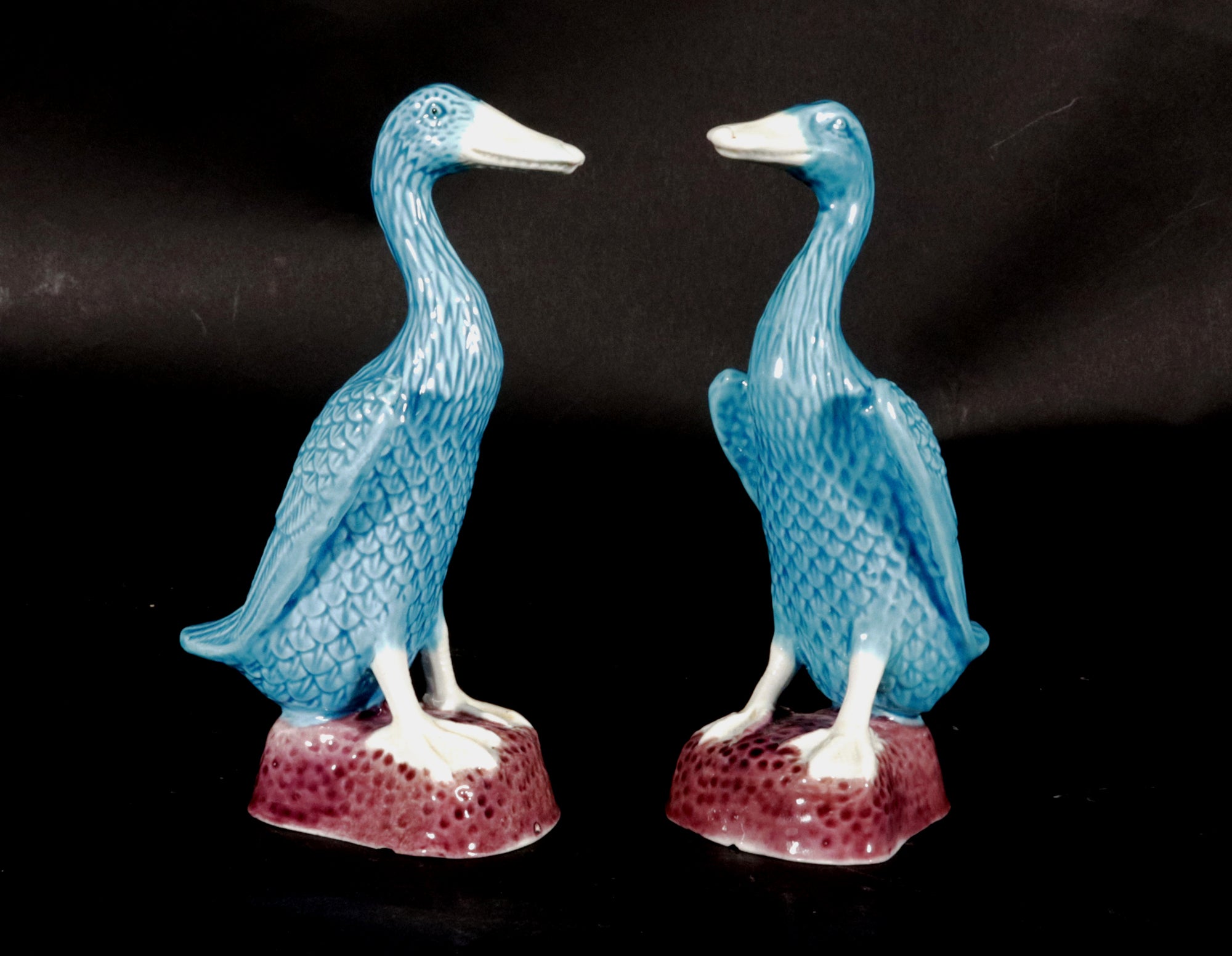Vintage Chinese Porcelain Turquoise Pair of Indian Runner Ducks