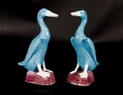 Vintage Chinese Porcelain Turquoise Pair of Indian Runner Ducks