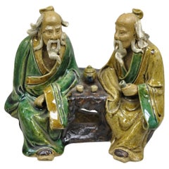 Chinesische Vintage-Töpferwaren-Mädmen-Spielbrettspielzeug, kleine Figur, Schlamm Mann
