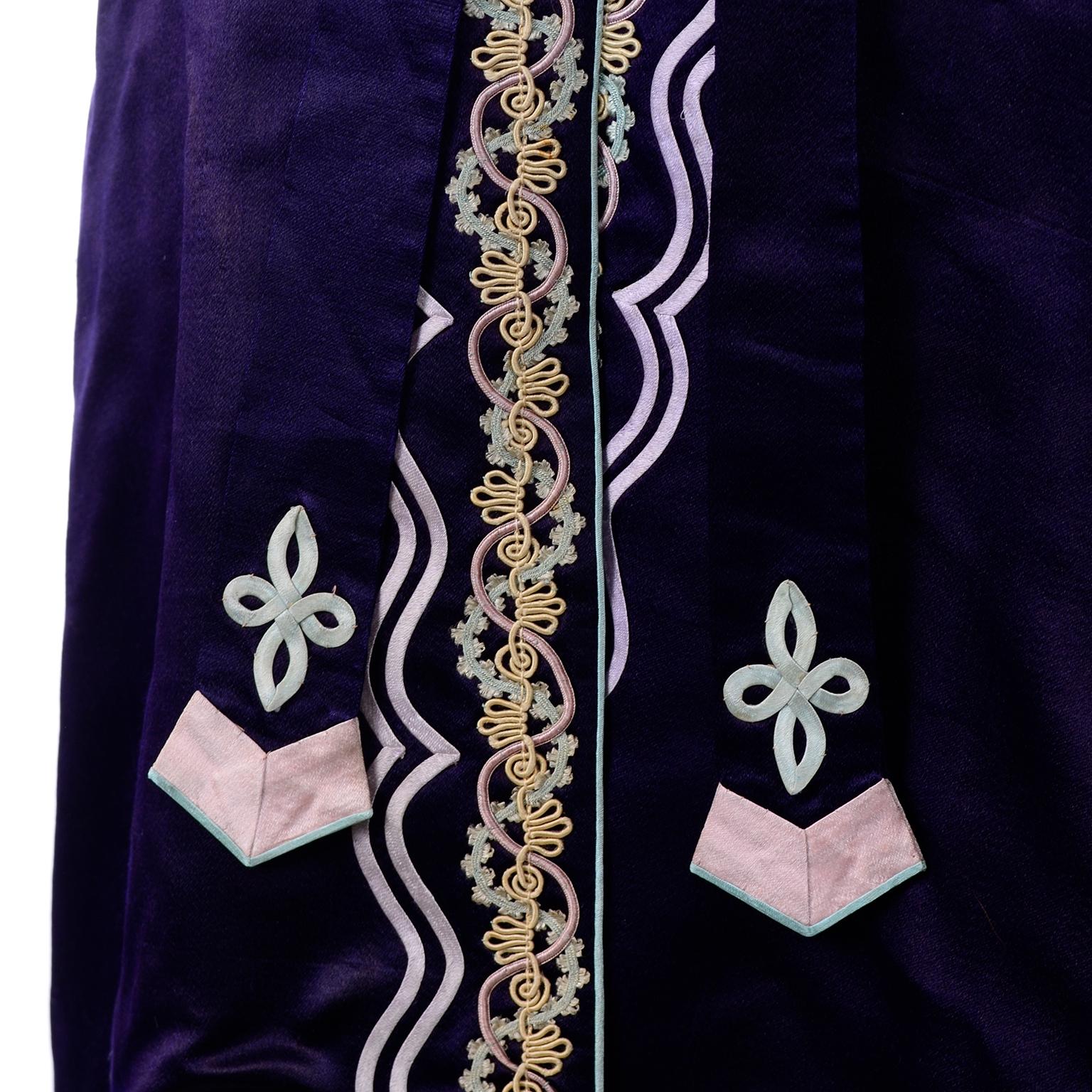 Vintage Chinese Purple & Pink Silk Embroidered Jacket W Ribbon & Soutache Trim 3