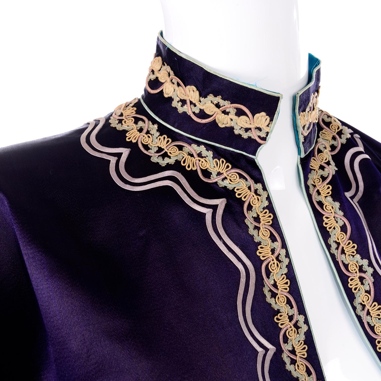 Vintage Chinese Purple & Pink Silk Embroidered Jacket W Ribbon & Soutache Trim 6