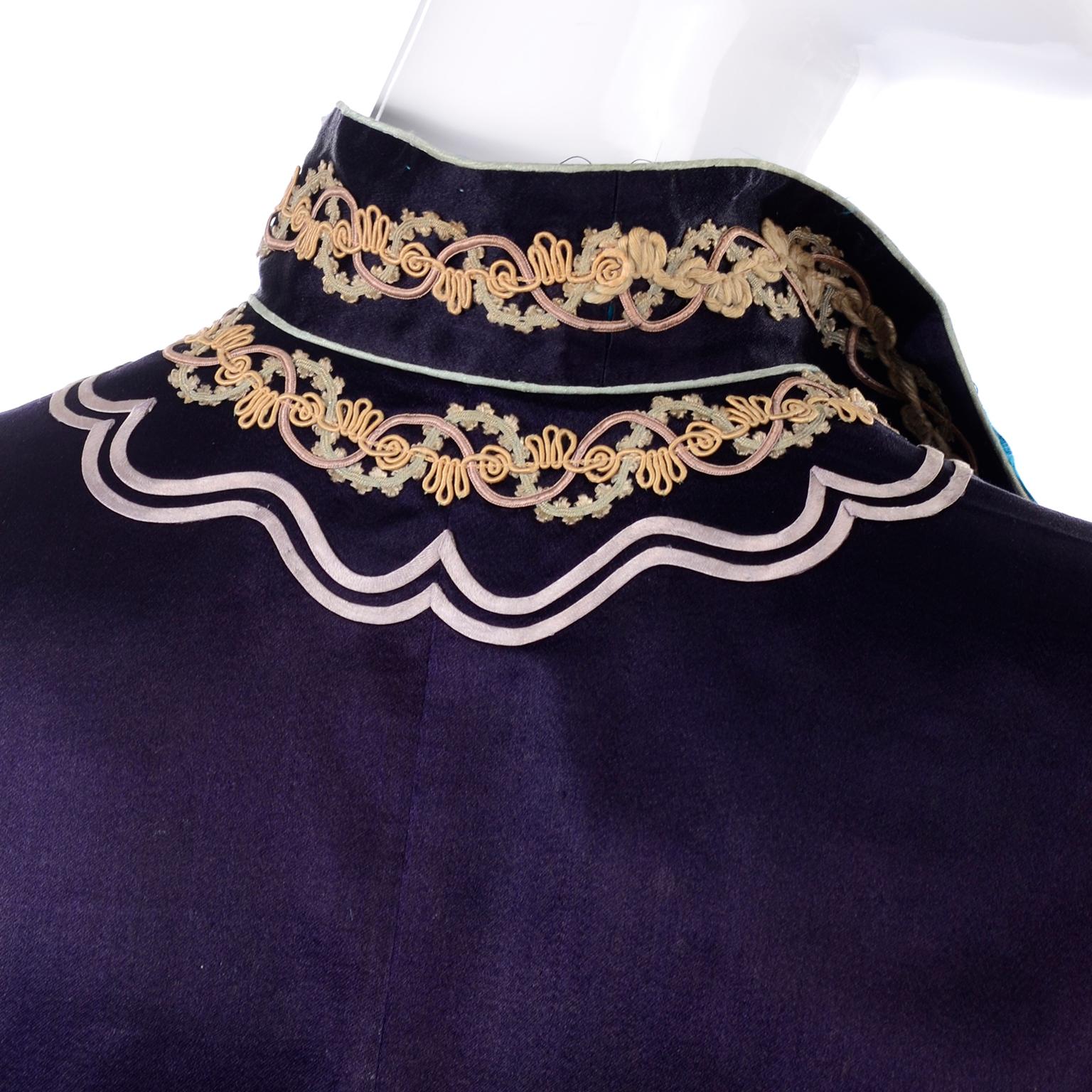 Vintage Chinese Purple & Pink Silk Embroidered Jacket W Ribbon & Soutache Trim 7