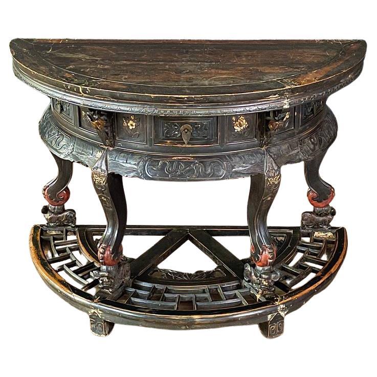 Vintage Chinese Qing Dynasty Style Hand-Carved Console or Altar Table w/ Foo Dog