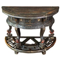 Vintage Chinese Qing Dynasty Style Hand-Carved Console or Altar Table w/ Foo Dog