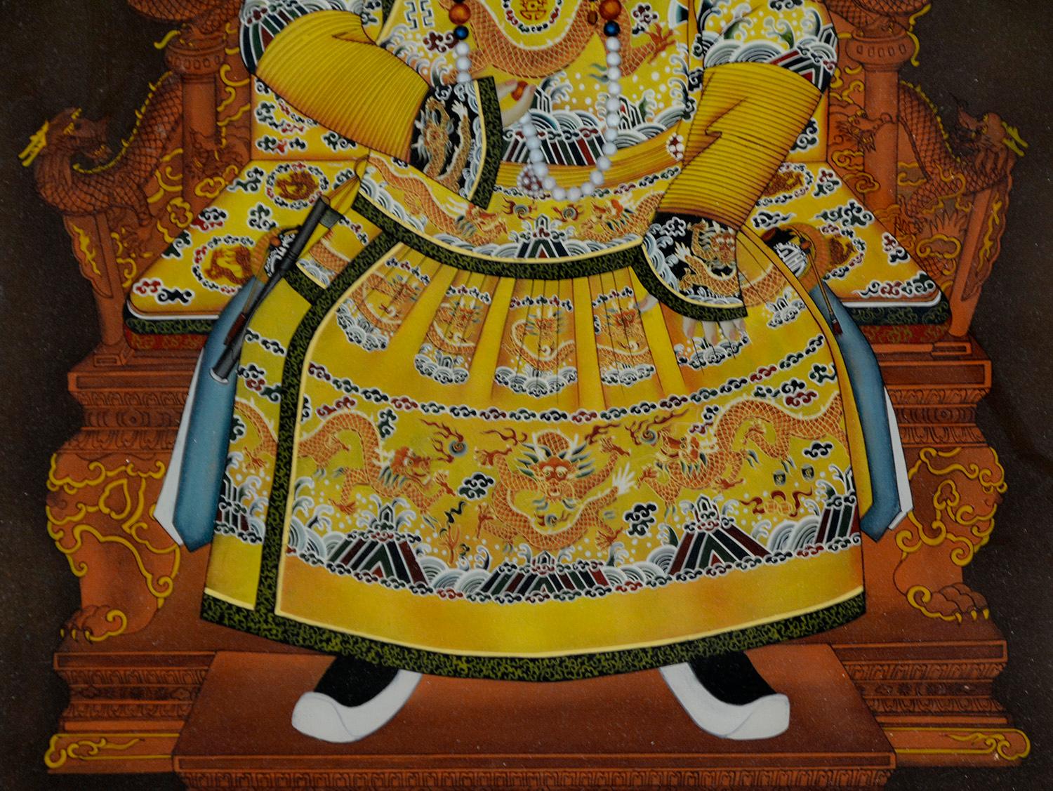 Vintage Chino Qing Tongzhi Emperador Retrato Reverso Vidrio Colgar Pintura en Bueno estado para la venta en Danville, CA