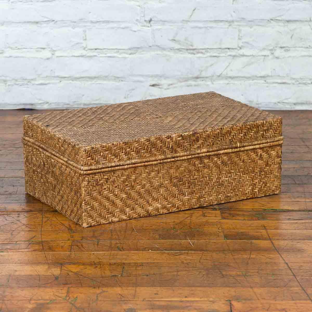 Vintage Chinese Rattan over Wood Rectangular Box or Low Side Table 5