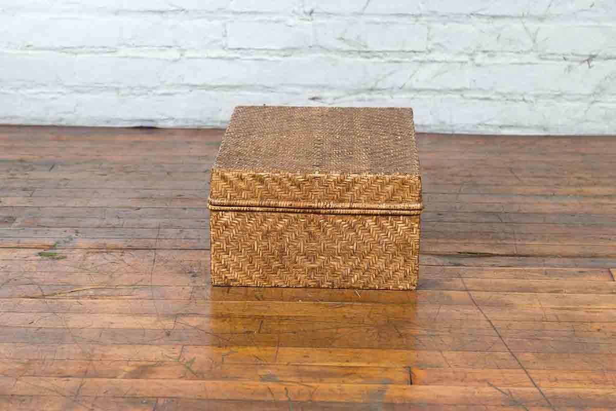 Vintage Chinese Rattan over Wood Rectangular Box or Low Side Table 6