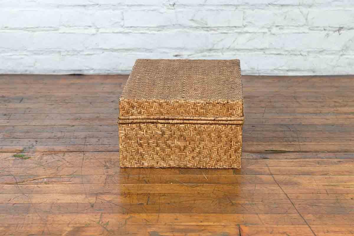 Vintage Chinese Rattan over Wood Rectangular Box or Low Side Table In Good Condition In Yonkers, NY