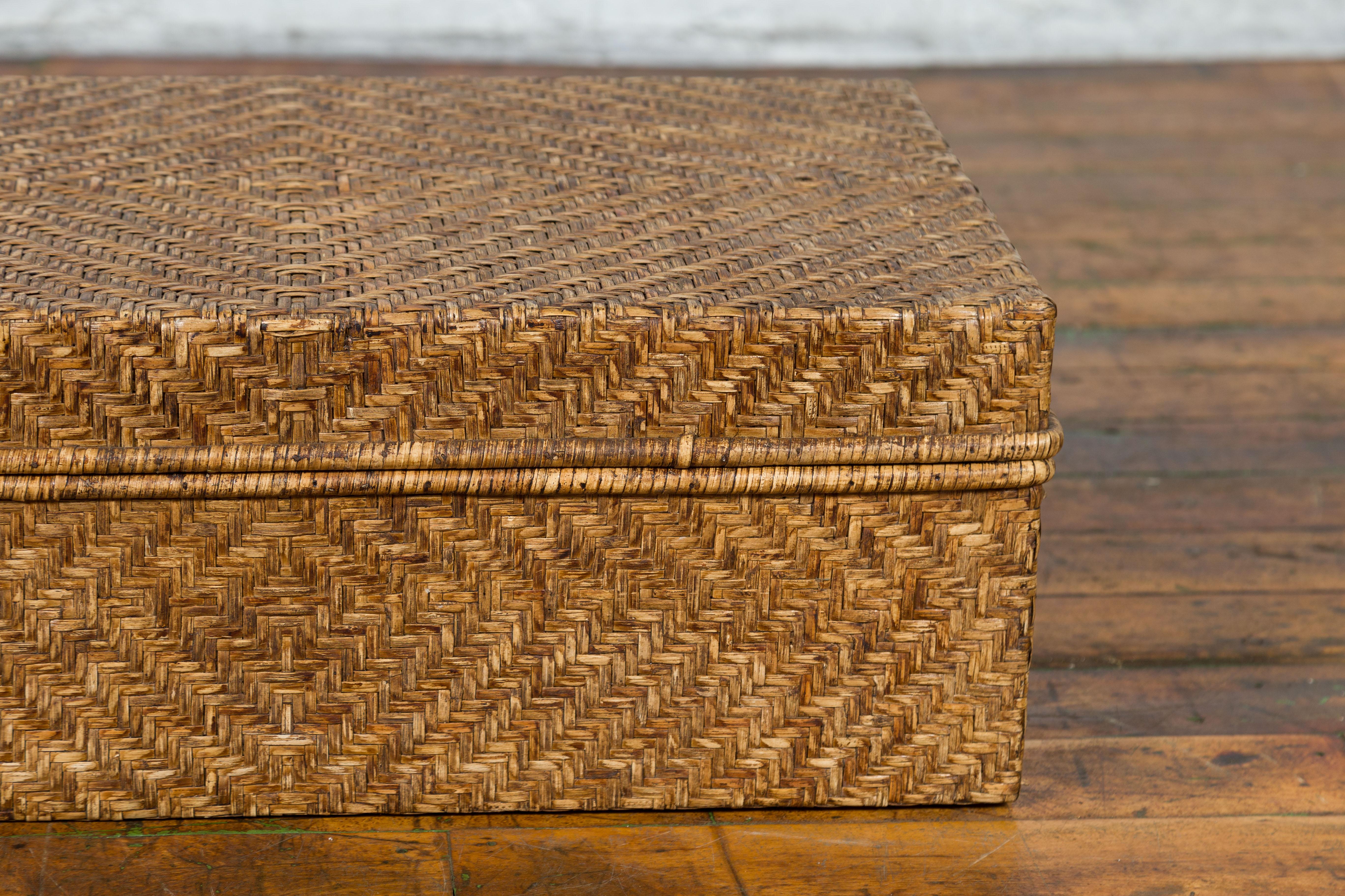 Vintage Chinese Rattan over Wood Rectangular Box or Low Side Table For Sale 1