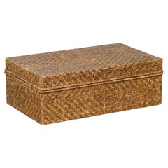 Vintage Chinese Rattan over Wood Rectangular Box or Low Side Table