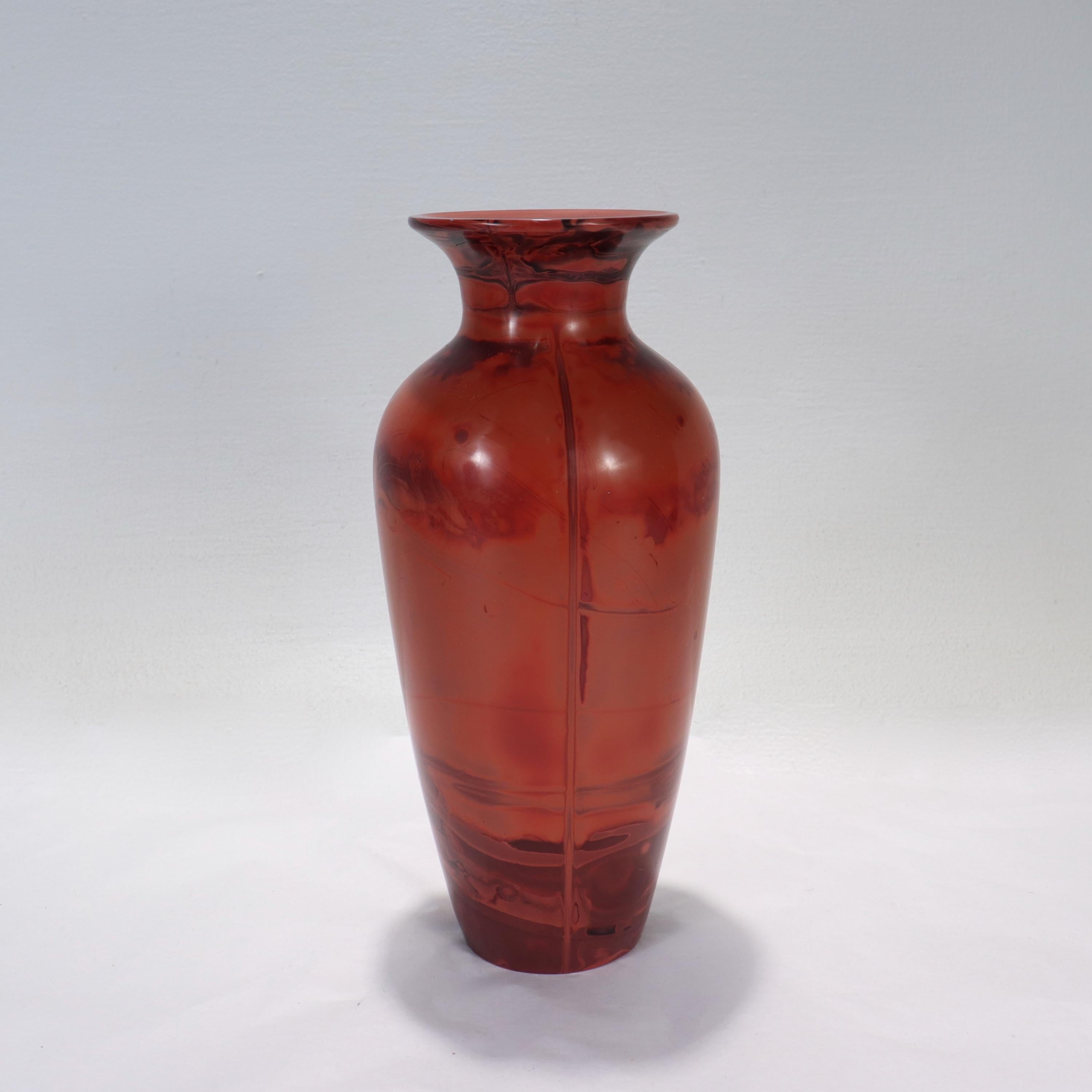 Vintage Chinese Realgar Peking Glass Baluster Vase In Good Condition For Sale In Philadelphia, PA