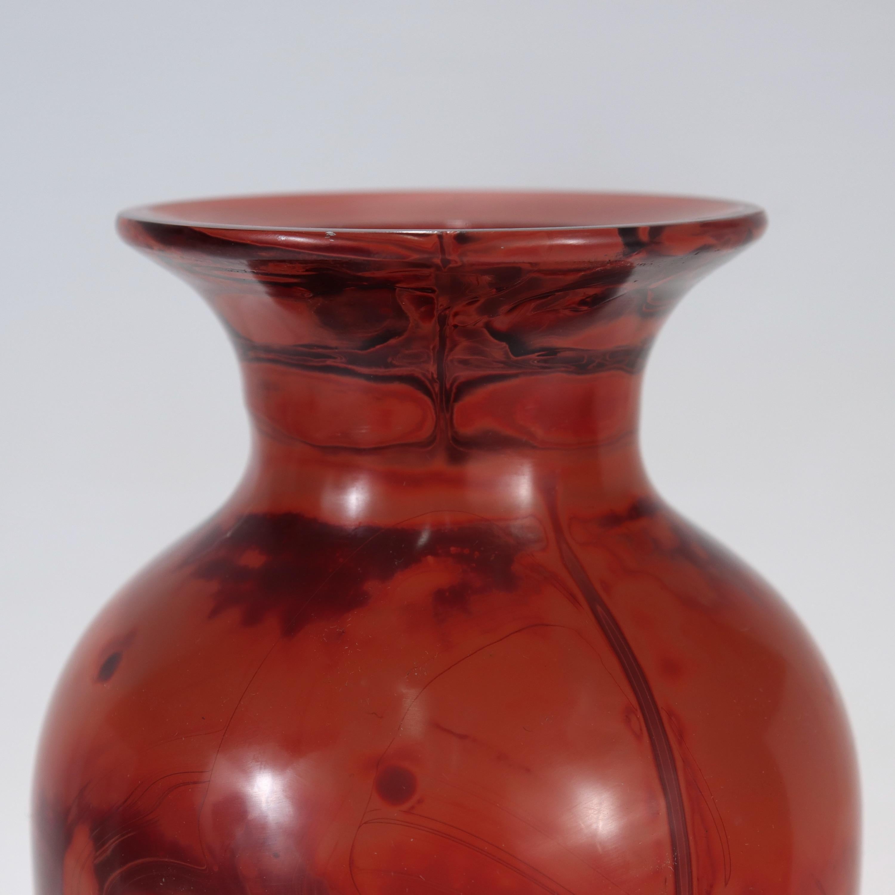 Vintage Chinese Realgar Peking Glass Baluster Vase For Sale 1