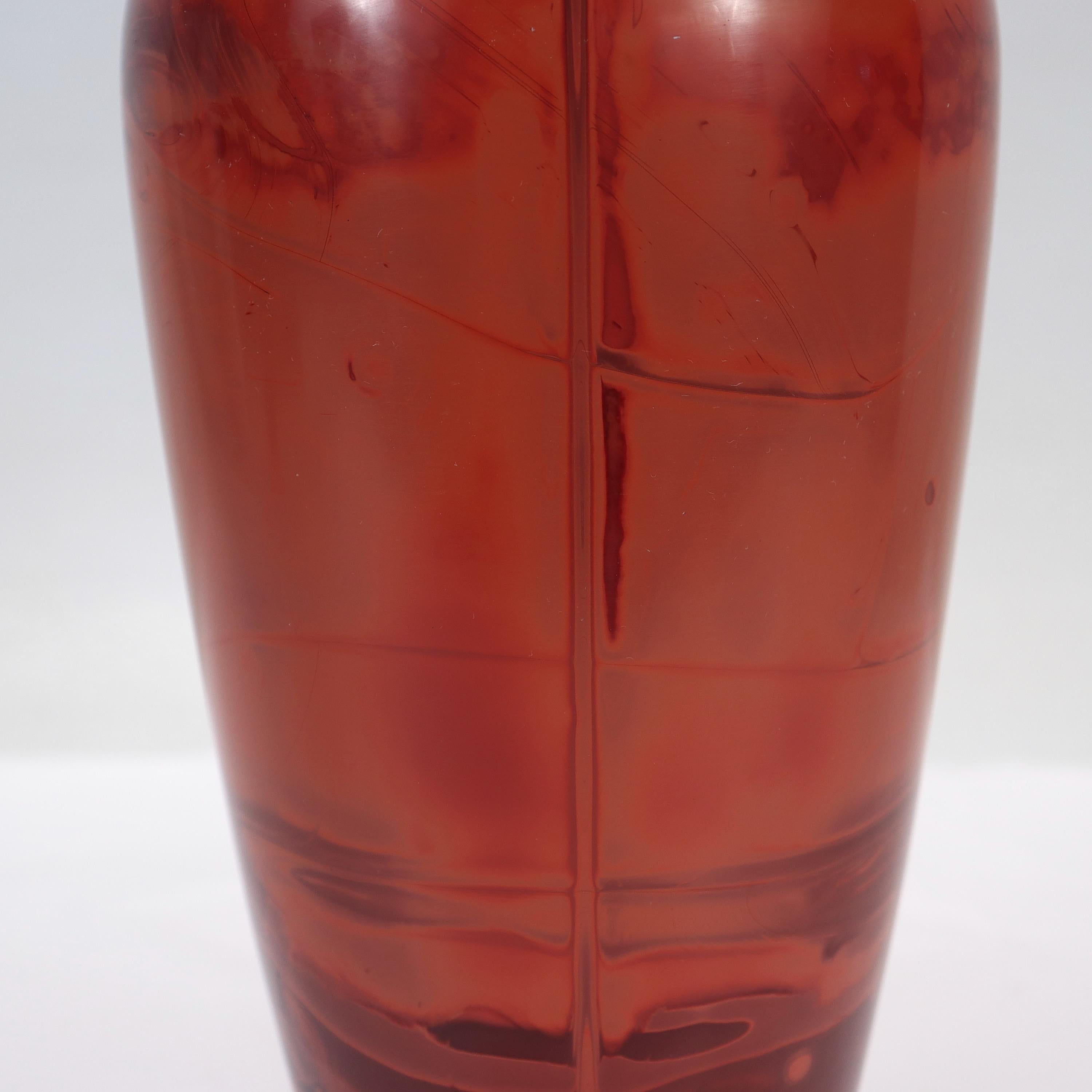 Vintage Chinese Realgar Peking Glass Baluster Vase For Sale 3