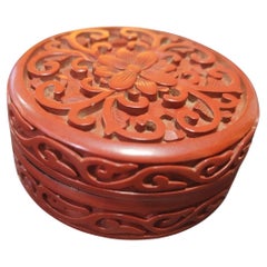Vintage Chinese Red Carved Cinnabar Lacquer Floral Trinket Box