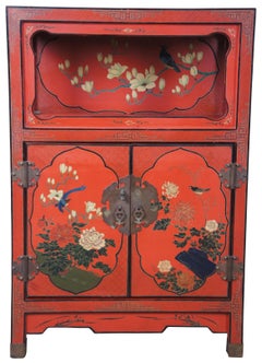 Vintage Chinese Red Lacquer Alter Cabinet Stand Chinoiserie Entry Console