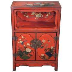 Vintage Chinese Red Lacquer Alter Cabinet Stand Chinoiserie Entry Console