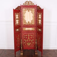 Vintage Chinese Red Lacquer & Gilt Screen