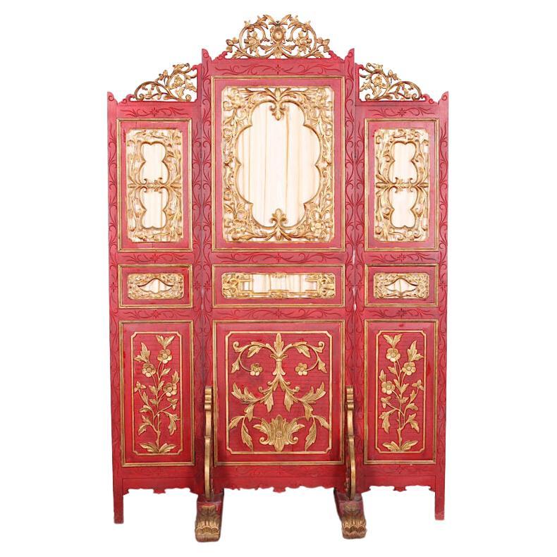 Vintage Chinese Red Lacquer 
Gilt Screen
