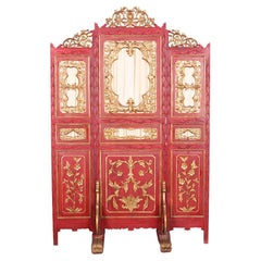 Vintage Chinese Red Lacquer & Gilt Screen