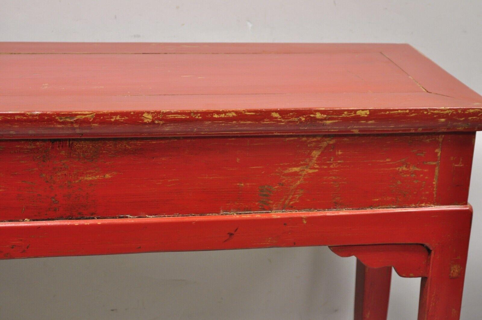 Vintage Chinese Red Lacquered 3 Drawer Console Table Sofa Hall Table For Sale 1