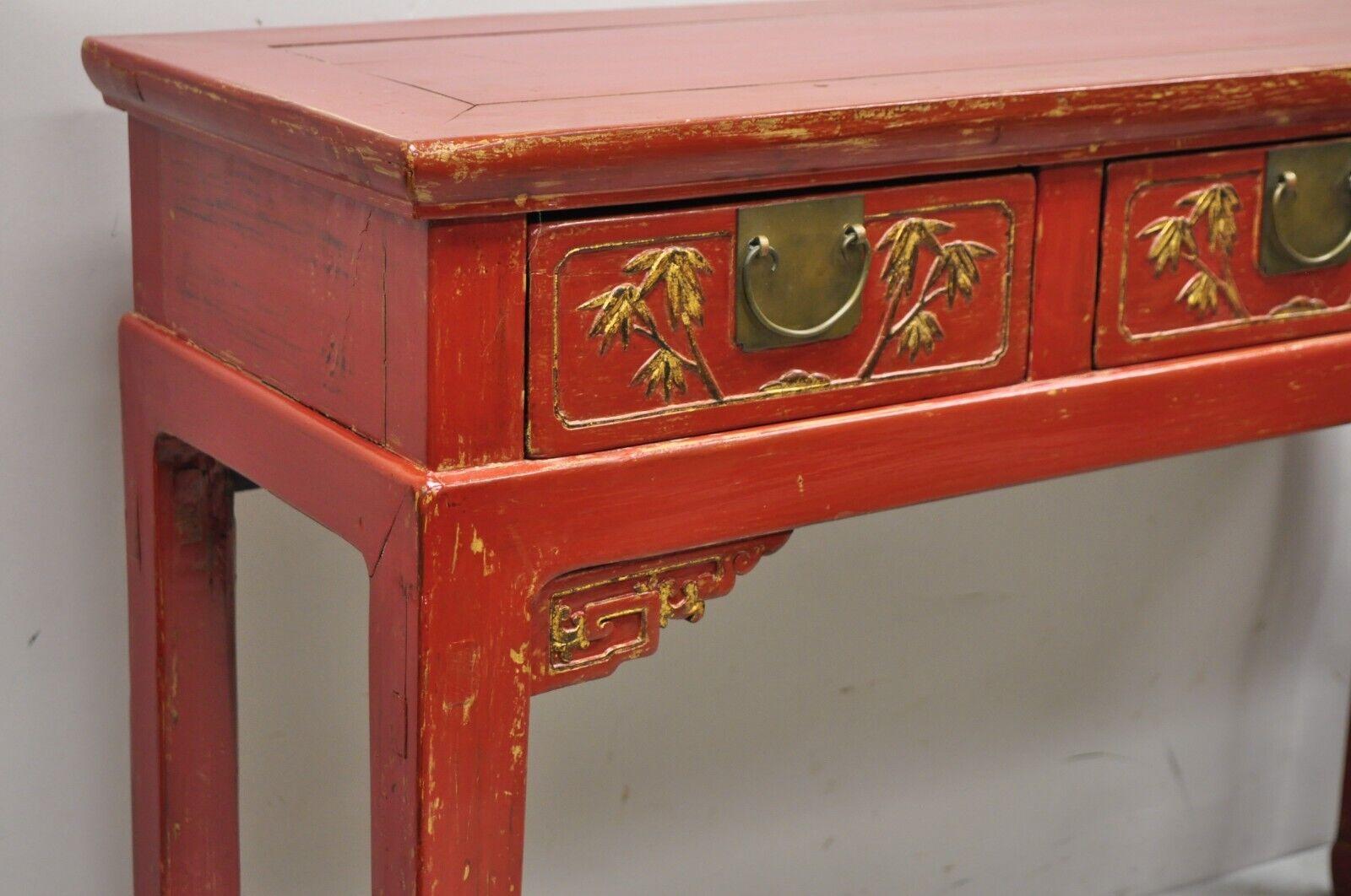 Vintage Chinese Red Lacquered 3 Drawer Console Table Sofa Hall Table For Sale 2