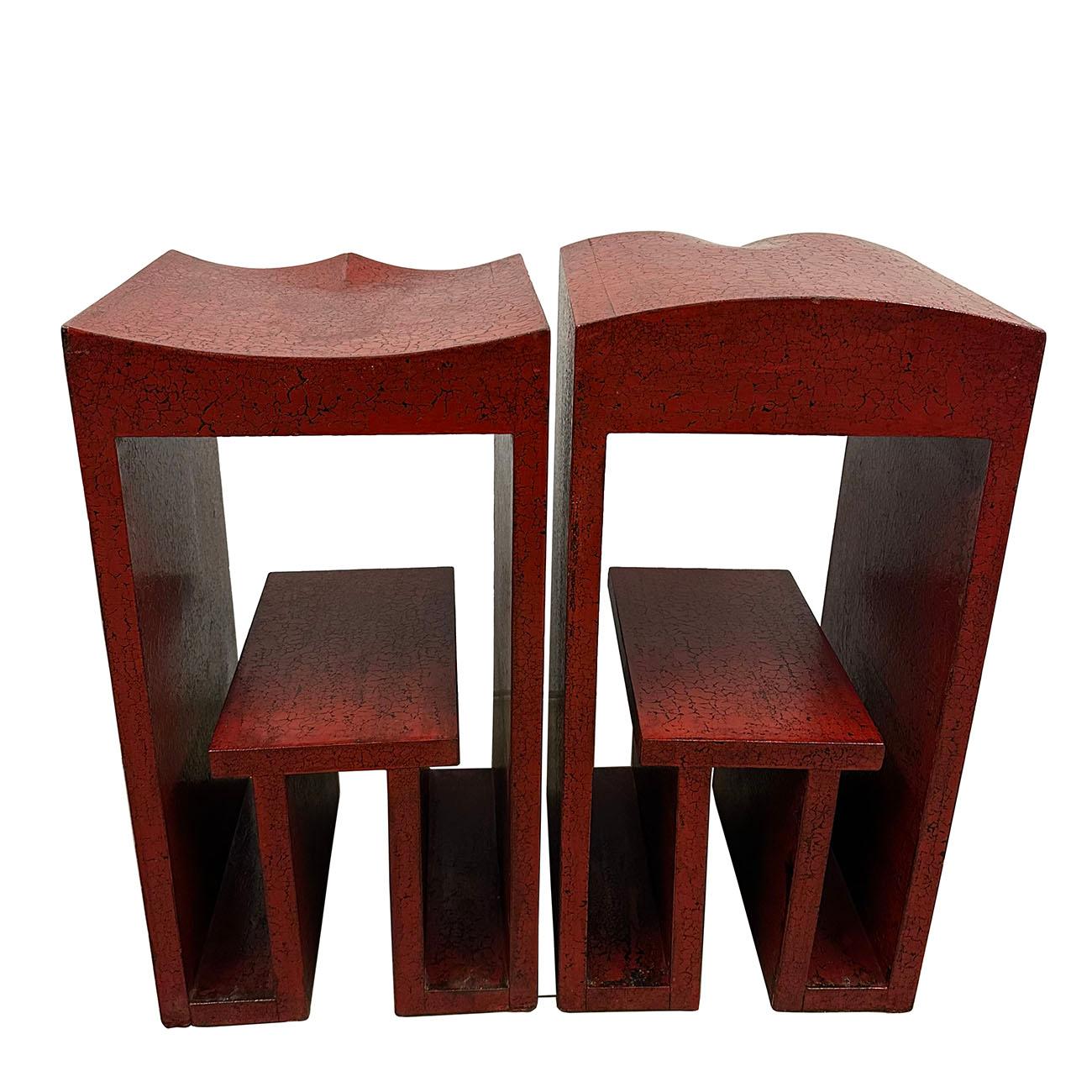 Vintage Chinese Red Lacquered Bar Stool for Couple - a Pair For Sale 3