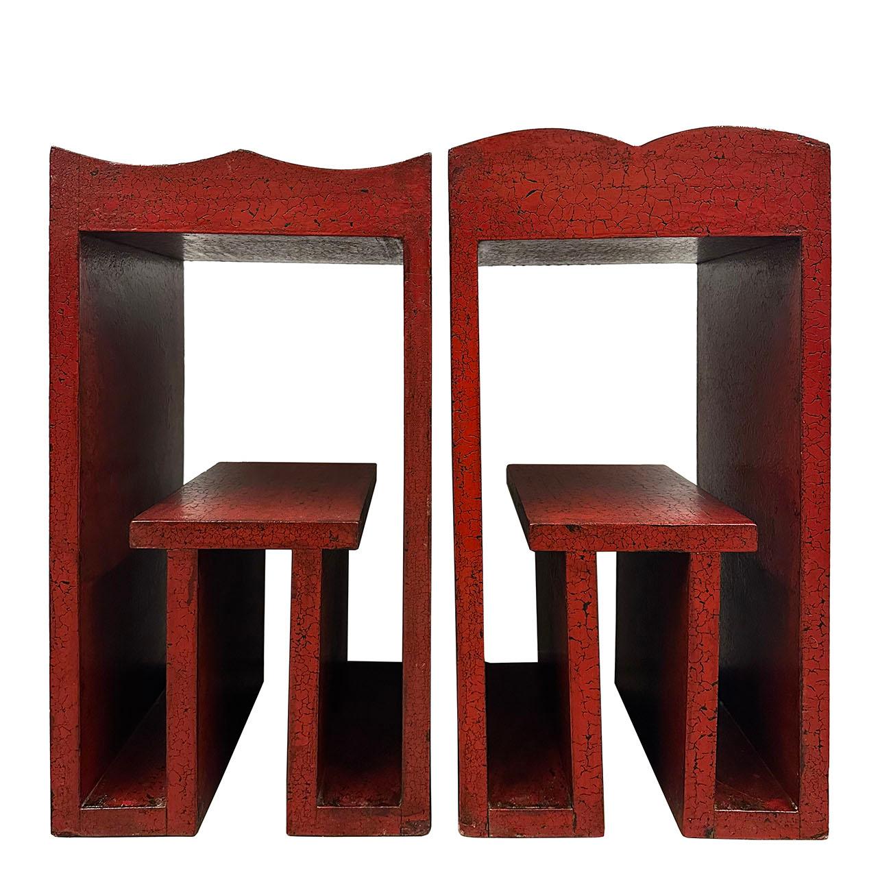 This Gorgeous pair of Vintage Chinese Red Lacquered Bar Stools has over 60 years history on it. It has wonderful carving works according to Human engineering shape for Men and Women. Very heavy and sturdy and will last forever in your home. They are