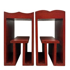 Tabouret de bar chinois laqué rouge pour deux - une paire