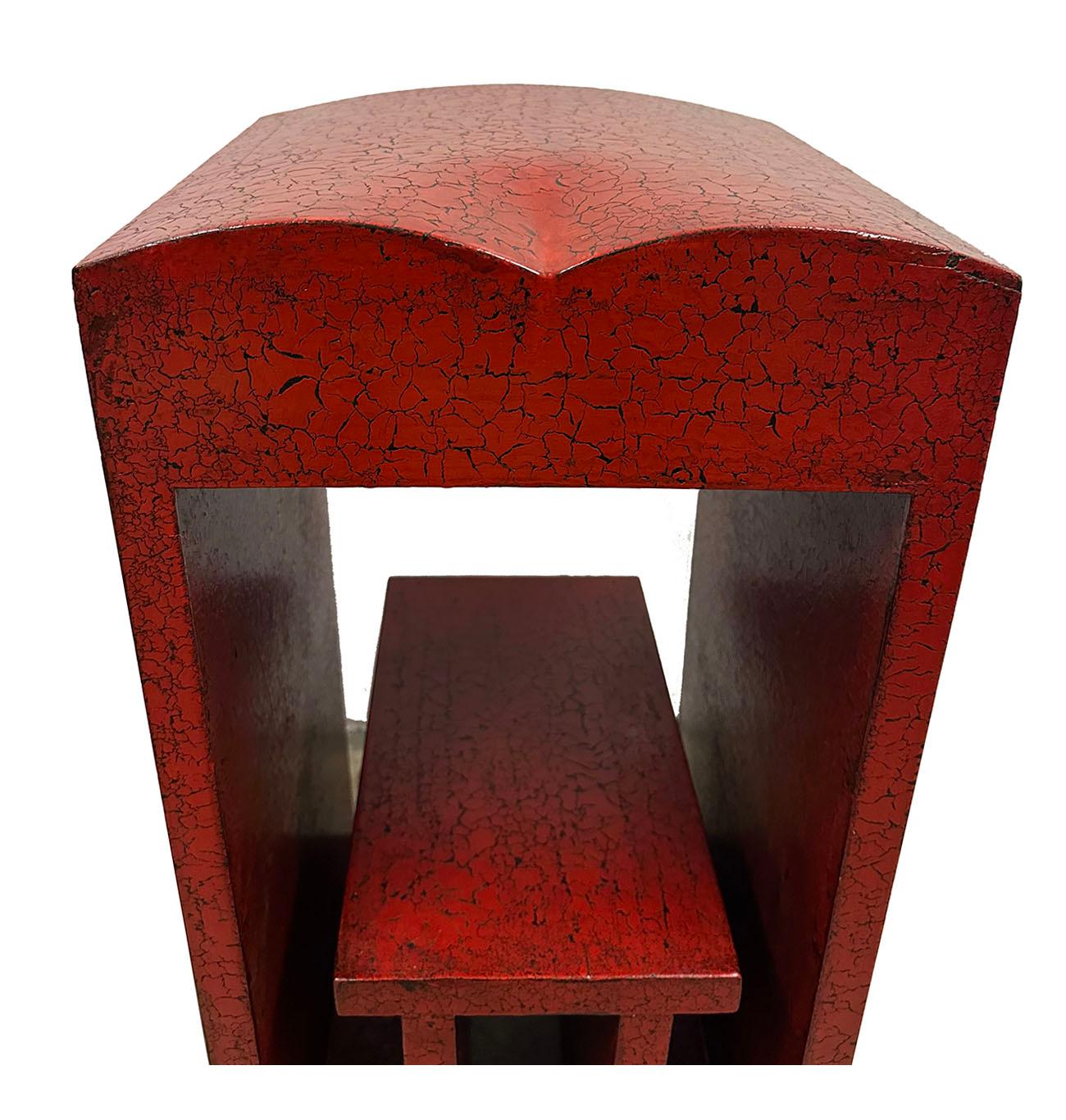 Wood Vintage Chinese Red Lacquered Bar Stool for Couple - a Pair For Sale