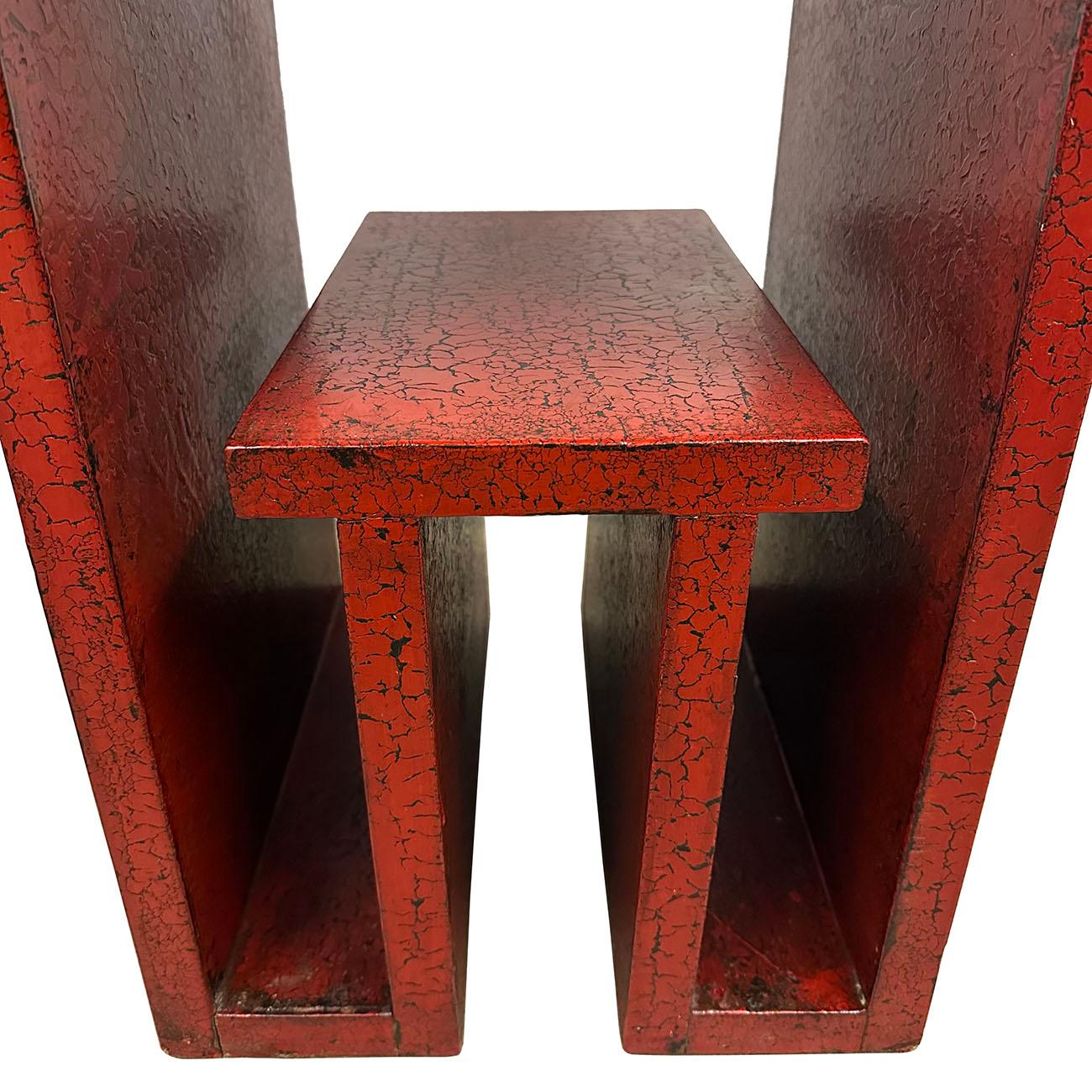Vintage Chinese Red Lacquered Bar Stool for Couple - a Pair For Sale 1