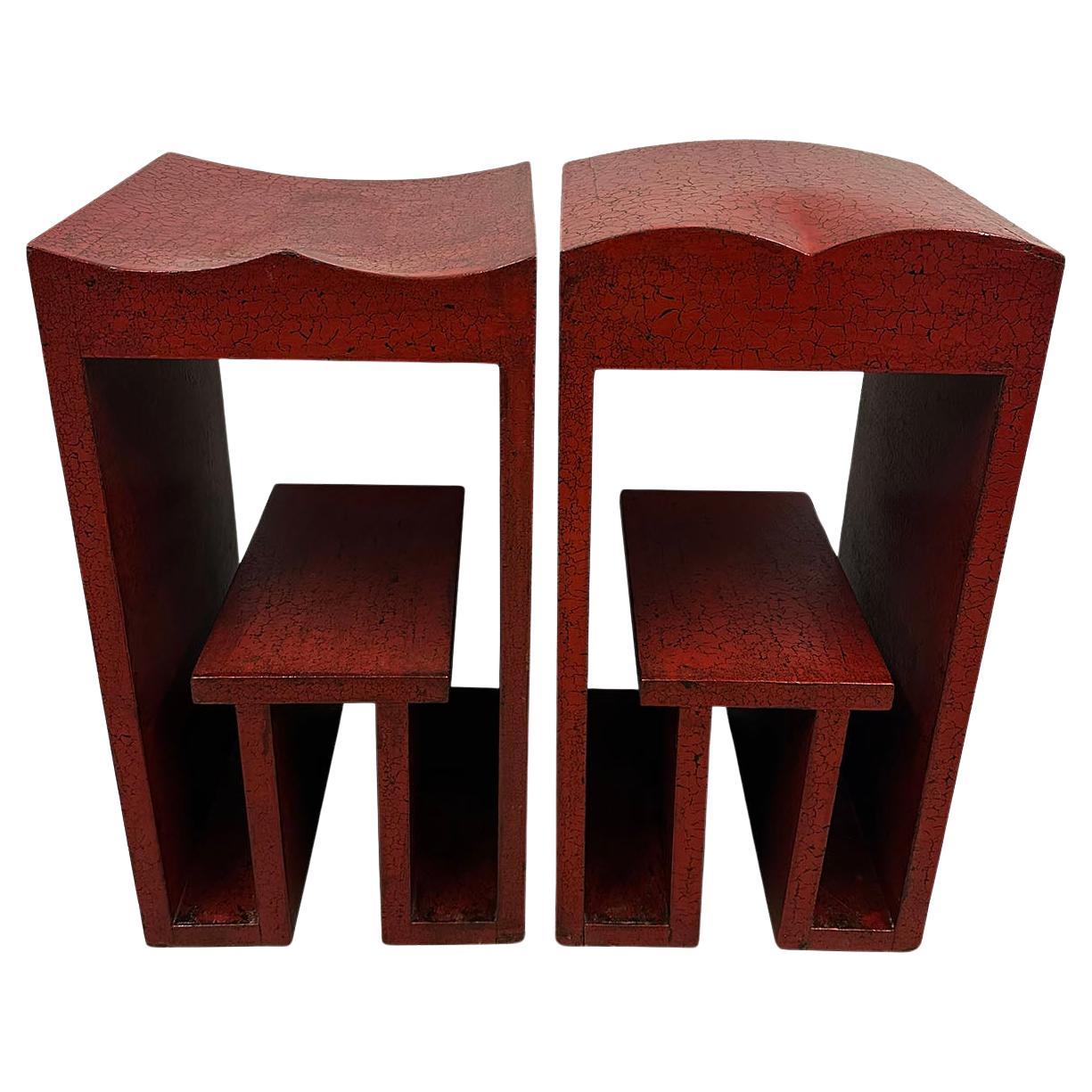 Vintage Chinese Red Lacquered Bar Stool for Couple - a Pair For Sale